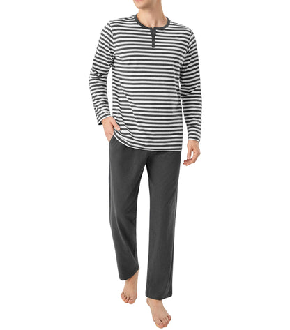 DAVID ARCHY Men's Pajamas Set 100% Combed Cotton Henley Loungewear Relaxed Fit Sleepwear with Pockets