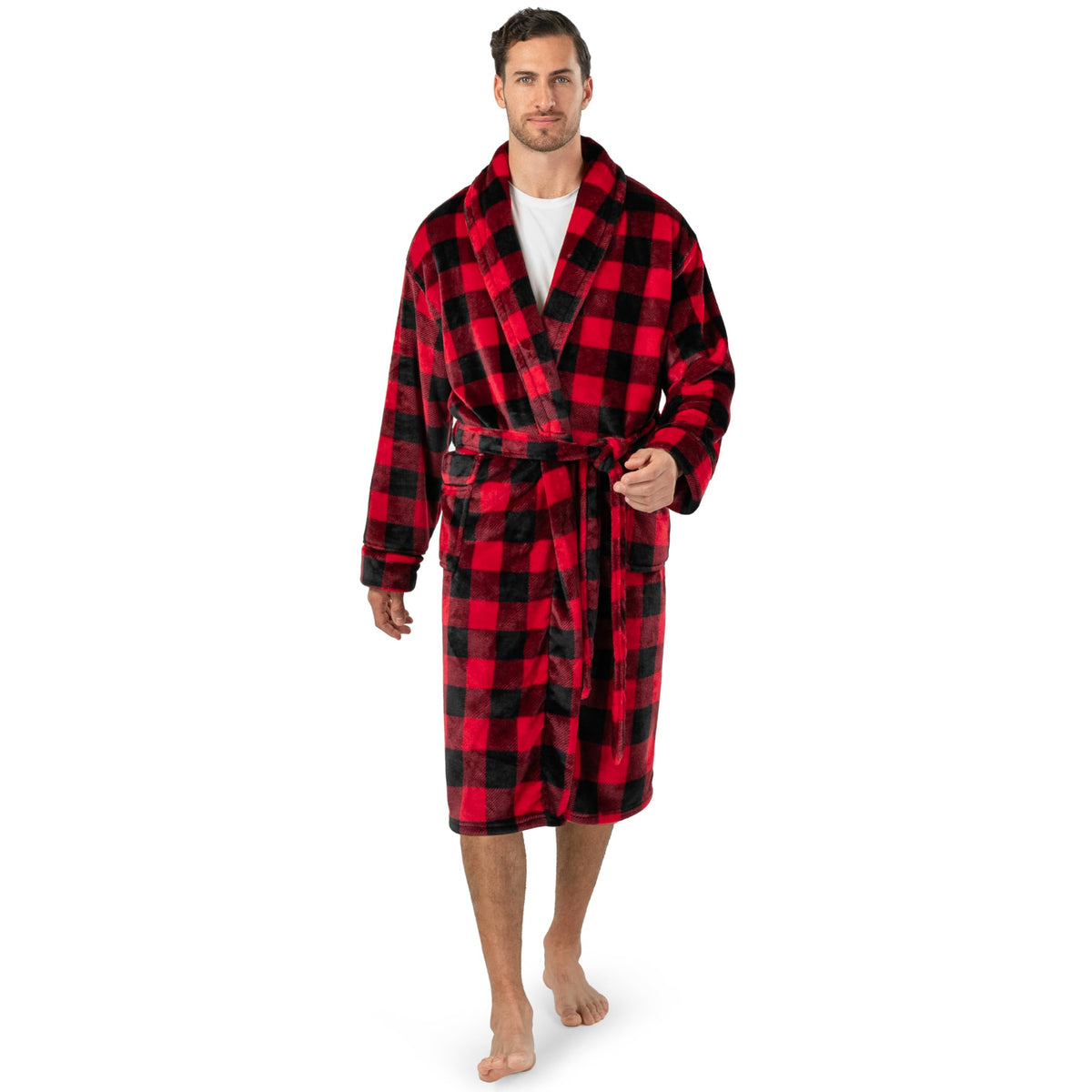 PAVILIA Soft Robe, Plush Warm Bathrobe for Men, Long Spa Bath Robe with Piping