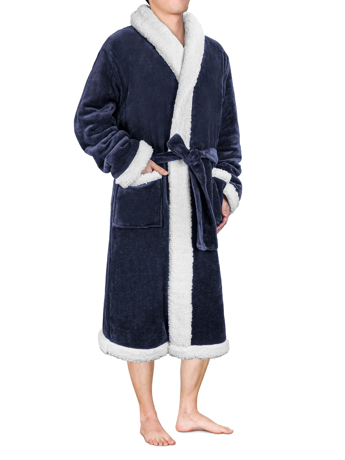 PAVILIA Mens Fleece Robe, Warm Bathrobe with Shawl Collar, Pockets & Belt