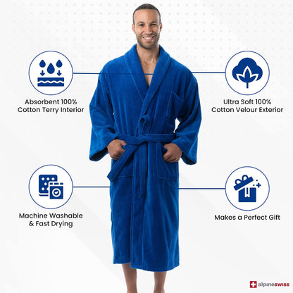 Alpine Swiss Pure Cotton Mens Terry Cloth Bathrobe Super Absorbent Spa Robe