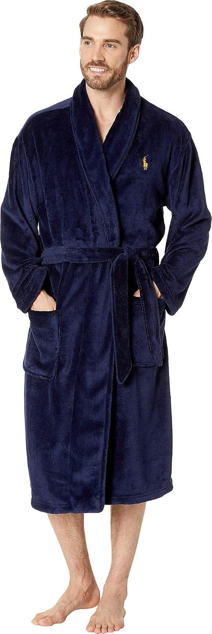 POLO RALPH LAUREN Microfiber Plush Long Sleeve Shawl Collar Robe