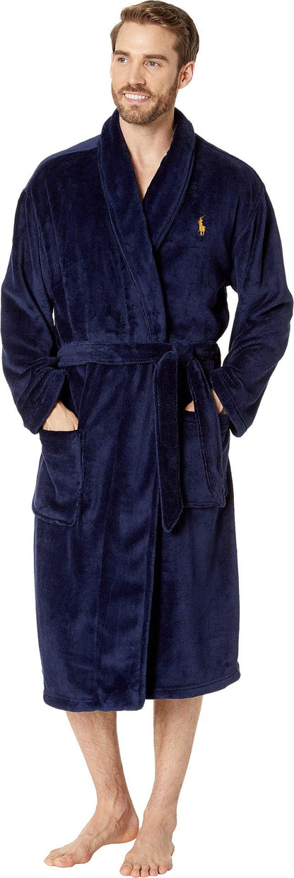 POLO RALPH LAUREN Microfiber Plush Long Sleeve Shawl Collar Robe