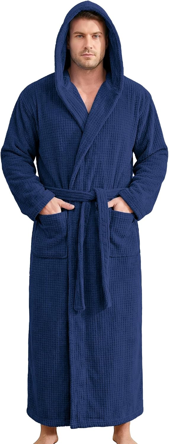 PJGGZ Bathrobes for Men Full Length - Soft Absorbent Long Towel Robes with Hood (Available for Big and Tall)