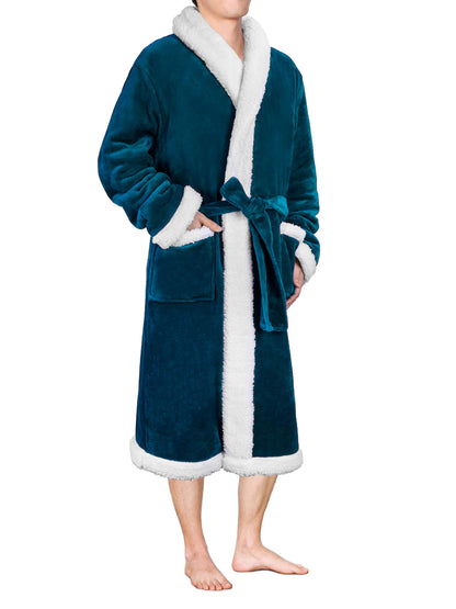 PAVILIA Mens Fleece Robe, Warm Bathrobe with Shawl Collar, Pockets & Belt