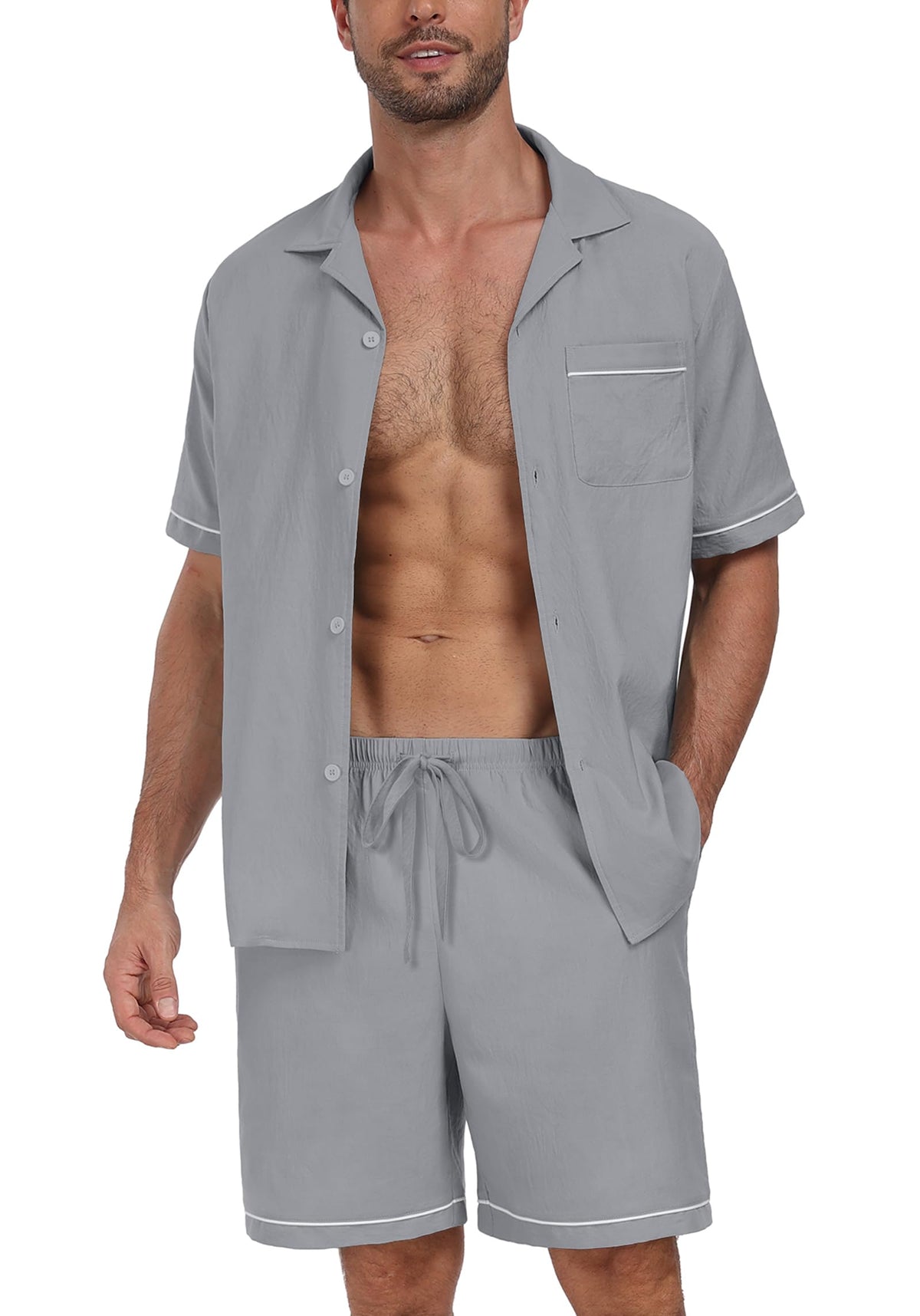 PrinStory Men's Pajamas Set Sleepwear Pjs Lightweight Short Sleeve Pajama 2 Piece Comfy Loungewear with Pockets S-2XL