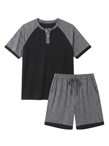 Men's Henley Pajama Sets 2 Piece Lounge Sleepwear Soft Sleep Summer Pjs