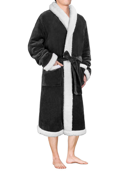 PAVILIA Mens Fleece Robe, Warm Bathrobe with Shawl Collar, Pockets & Belt