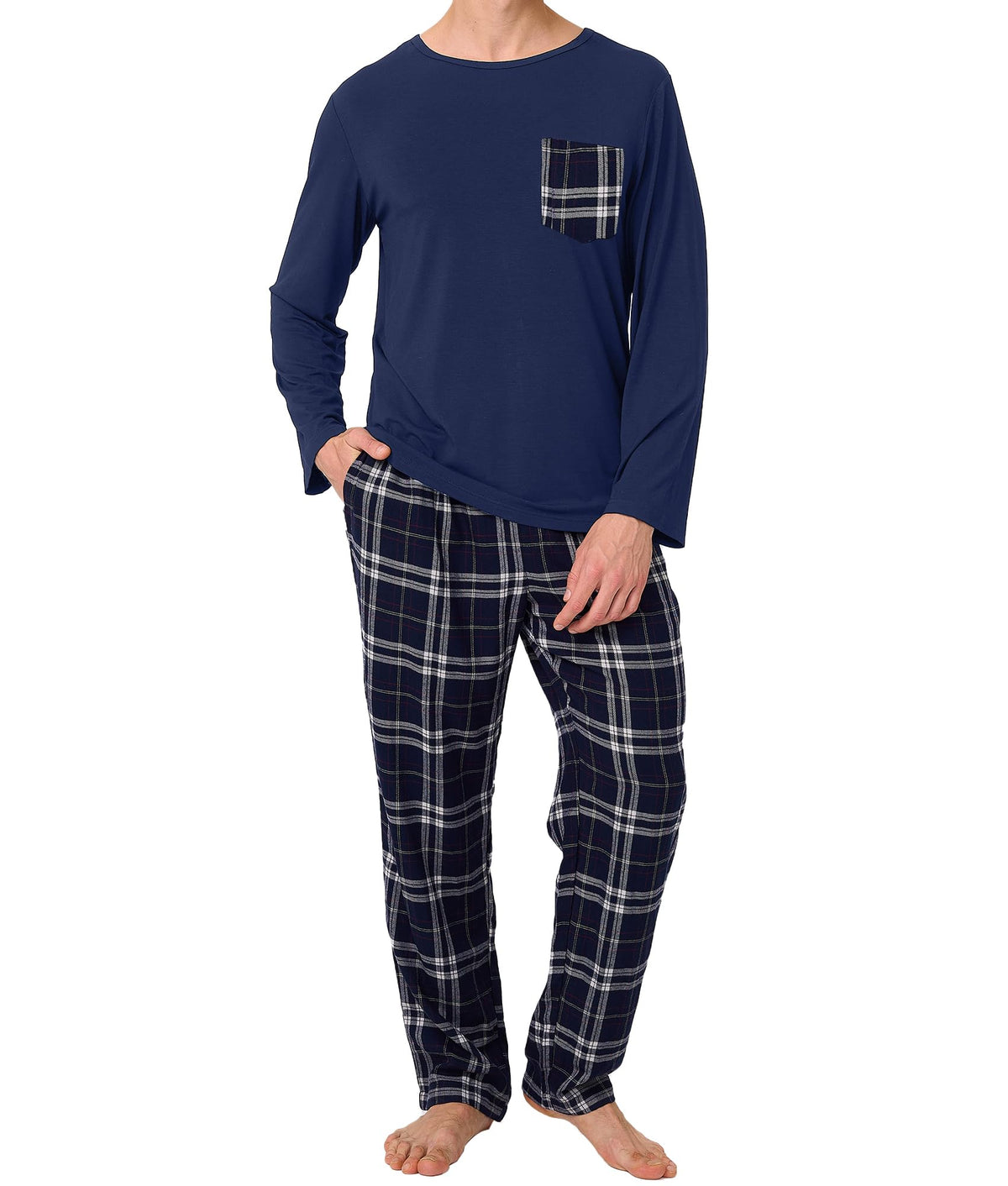BAMBOO COOL Men's Pajama Set Long Sleeve PJs with Pants & Pockets