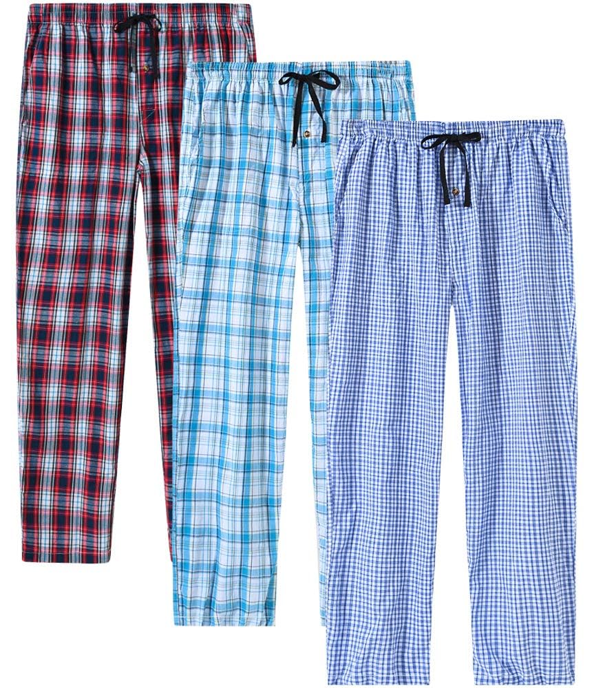 MoFiz Men's Pajama Pants Cotton Pjs Bottoms Plaid Sleep Pant Lightweight 3Pack
