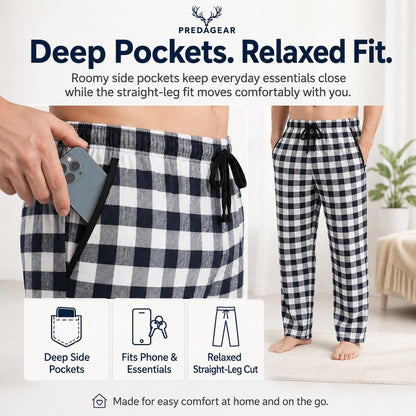 Mens Pajama Pants 3-Pack Ultra-Soft Cotton Sleep & Lounge Bottoms with Pockets Elastic Waist