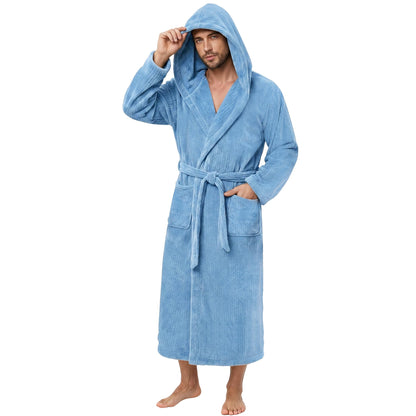 PJGGZ Men's Bathrobes with Hood, Soft Long Towel Robe for Men - Super Absorbent Quick Dry yet Warm