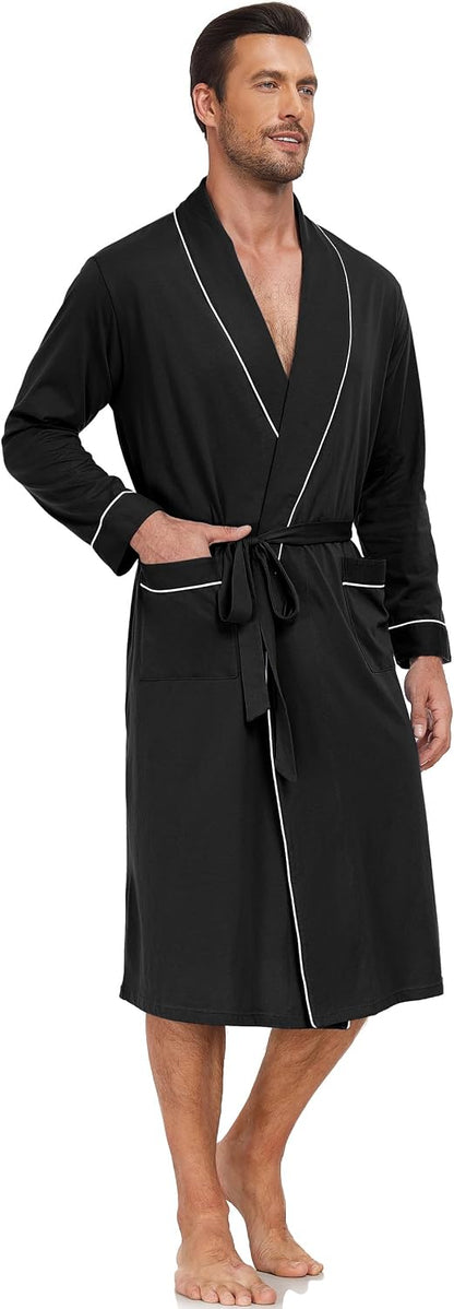 CF Mens Cotton Robe Lightweight Bathrobes Soft Long Robe Kimono Bathrobe