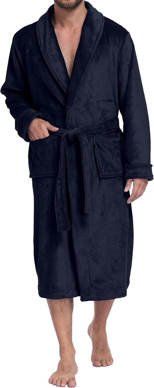PrinStory Mens Robe Plush Fleece Soft Warm Long Fluffy Bathrobe