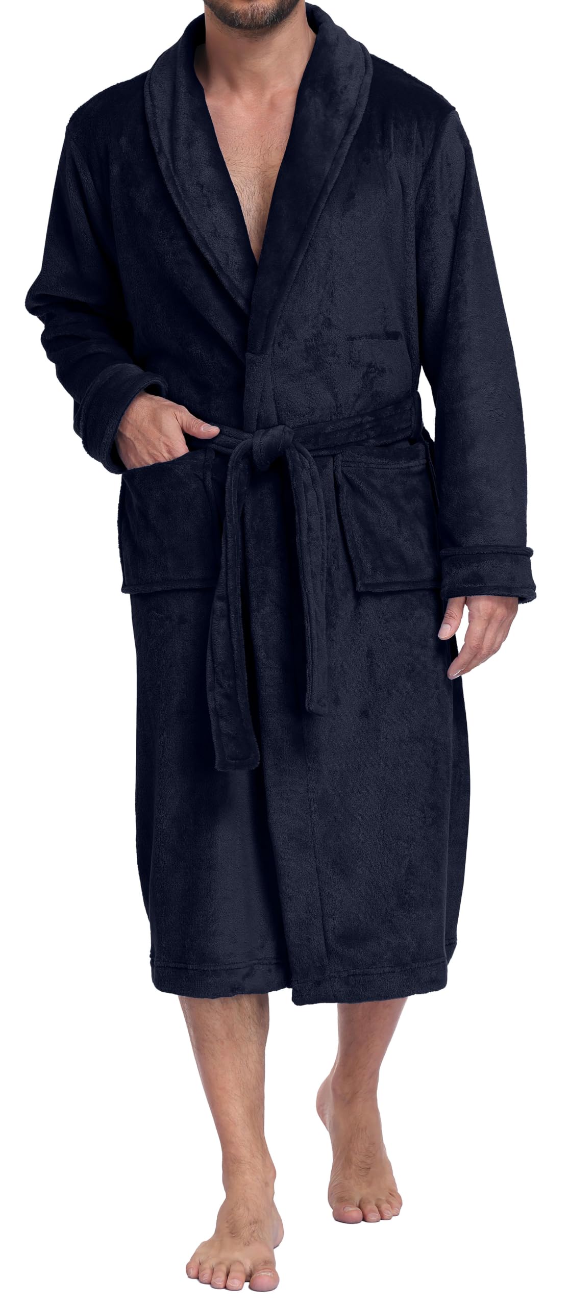PrinStory Mens Robe Plush Fleece Soft Warm Long Fluffy Bathrobe