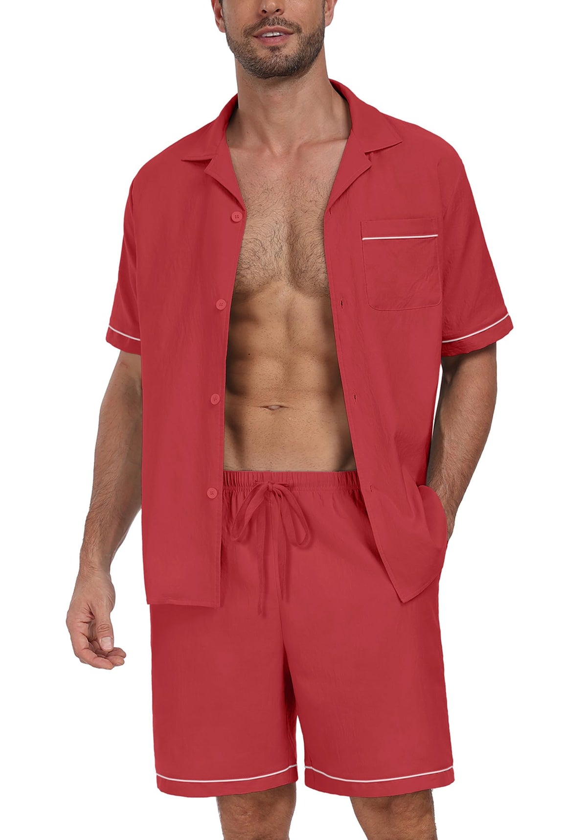 PrinStory Men's Pajamas Set Sleepwear Pjs Lightweight Short Sleeve Pajama 2 Piece Comfy Loungewear with Pockets S-2XL