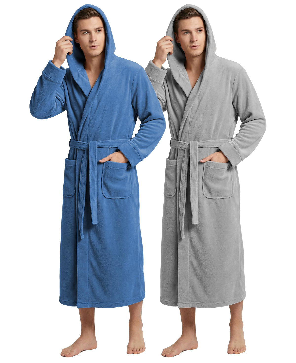 Andrew Scott Men's Hooded Plush Fleece Bathrobe | Ultra Soft Long Spa Robe | Ultimate Comfort & Warmth | Multi Packs Colors