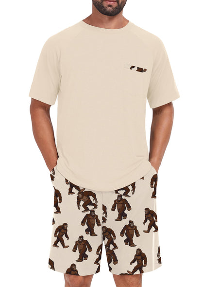 Mens Pajamas Set Shirt and Shorts Lightweight Summer Sleepwear