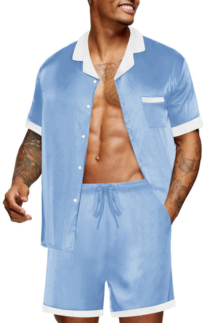 Ekouaer Men Silk Pajamas Set 2 Pieces Satin Pj Button Down Loungewear Sets