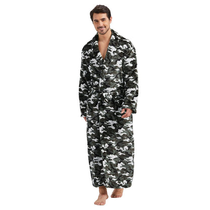FashGudim Mens Robes Big and Tall Full Length Plush Fleece Long Robe for Men Bathrobe Shawl Collar Warm Winter House Robes
