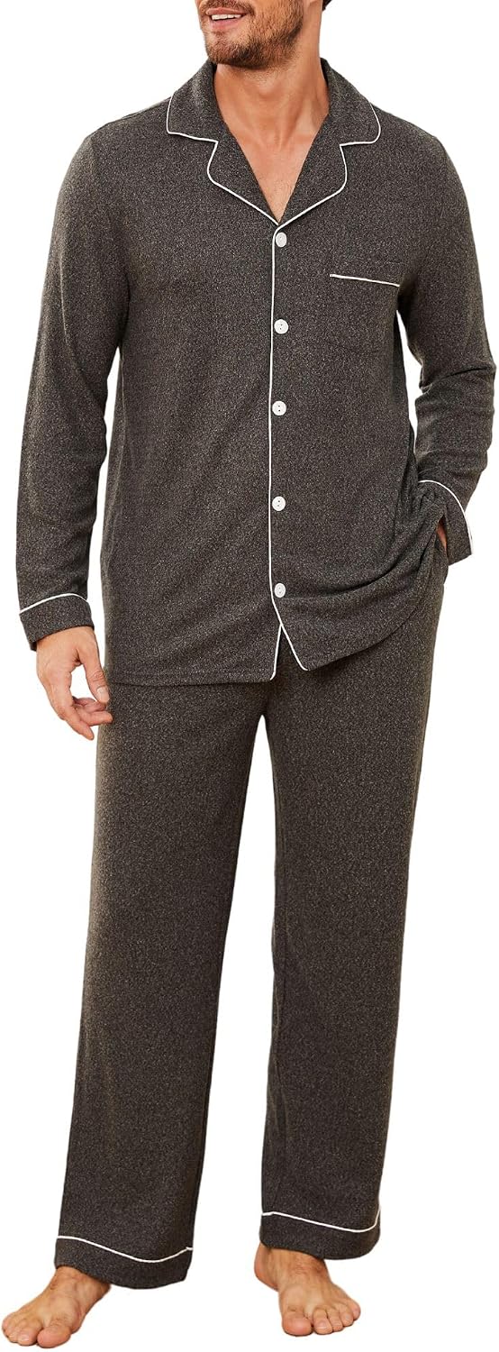 U2SKIIN Mens Pajama Set, Soft Stretch Long Sleeve Sleepwear with Pockets