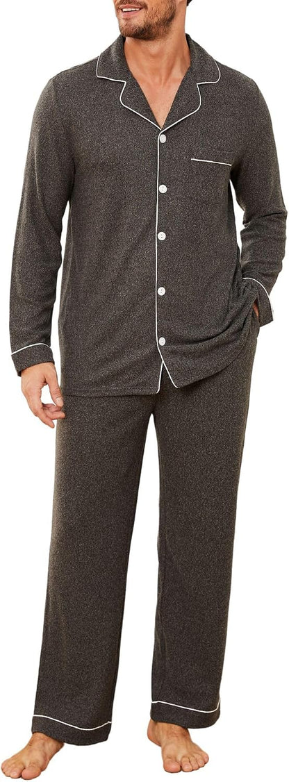 U2SKIIN Mens Pajama Set, Soft Stretch Long Sleeve Sleepwear with Pockets