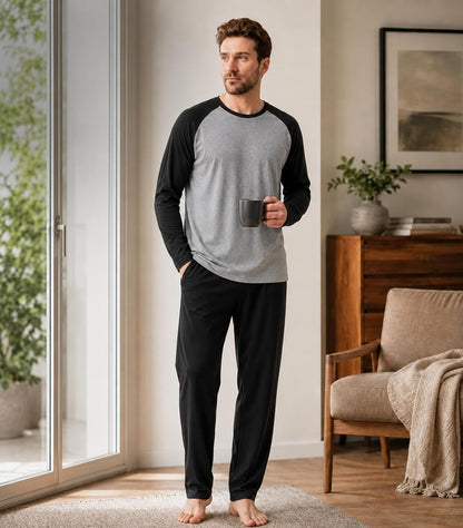 DAVID ARCHY Mens Pajama Set Long Sleeve PJs, Soft Lightweight Sleepwear with Pockets, Comfortable Loungewear for Sleeping