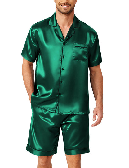 Ekouaer Mens Pajamas Set Silk Satin Pjs Short Sleeve Button Up Lounge Sets