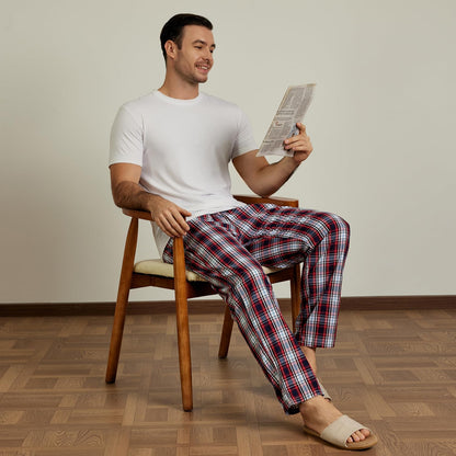 MoFiz Men's Pajama Pants Cotton Pjs Bottoms Plaid Sleep Pant Lightweight 3Pack