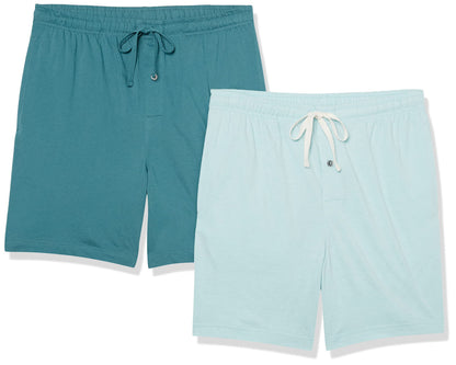 Amazon Essentials Men's 7" Cotton Knit Sleep Shorts, Loungewear Pajama Shorts with Drawstring, Elastic Waistband, Pack of 2