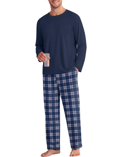 Ekouaer Mens Long Sleeve T-Shirt Pajama Set Soft 2 Piece Lounge Set