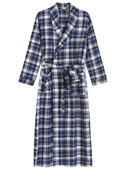 Latuza Men's Cotton Flannel Long Robe Full Length Plaid Bathrobe