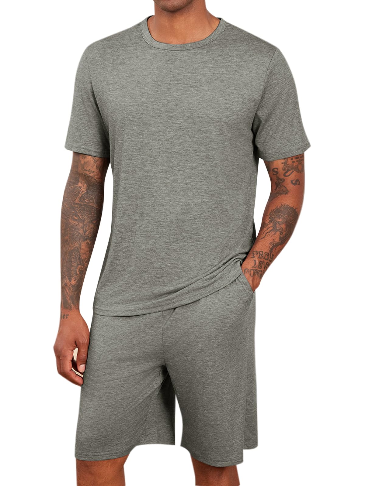 Runcati Mens Pajama Sets Short Sleeve Shirt and Shorts 2 Piece Outfits