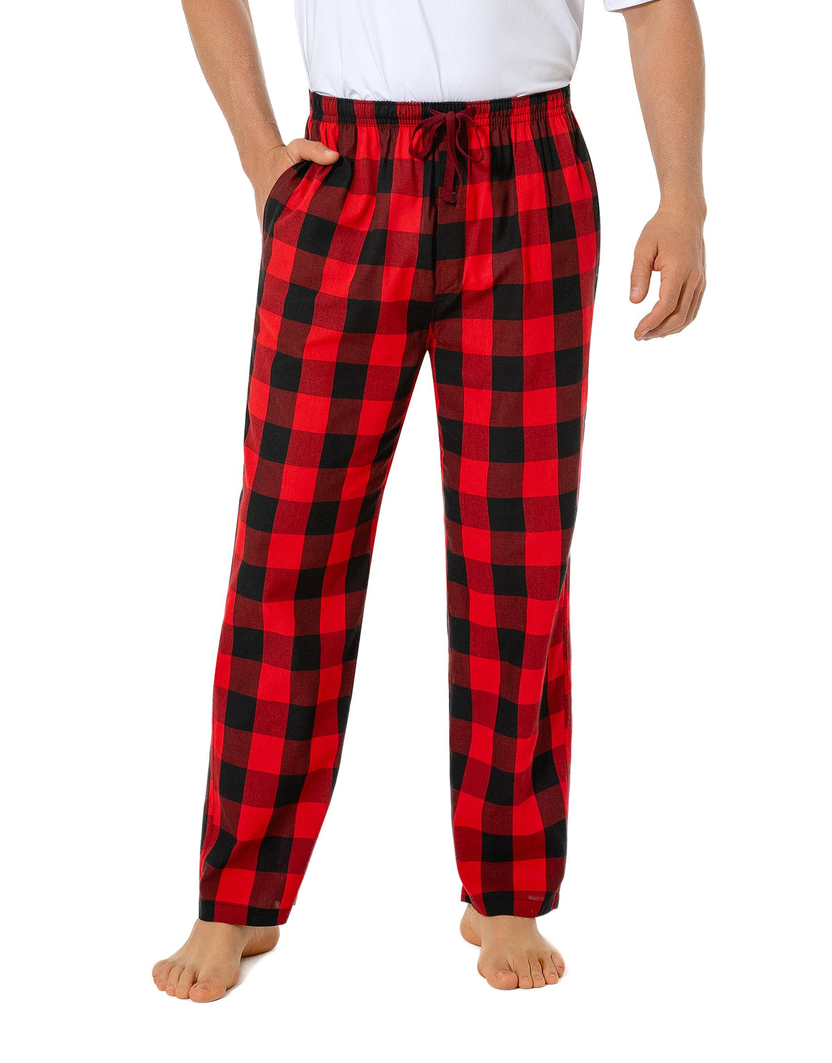 Jveyvth Mens Pajama Pants 100% Cotton Plaid Sleep & Lounge Pants, PJ Bottoms with Pockets and Button Fly