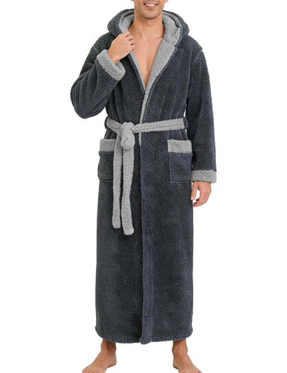 Kissonic Mens Hooded Robe Full Length Plush Warm Fluffy Winter Bathrobe