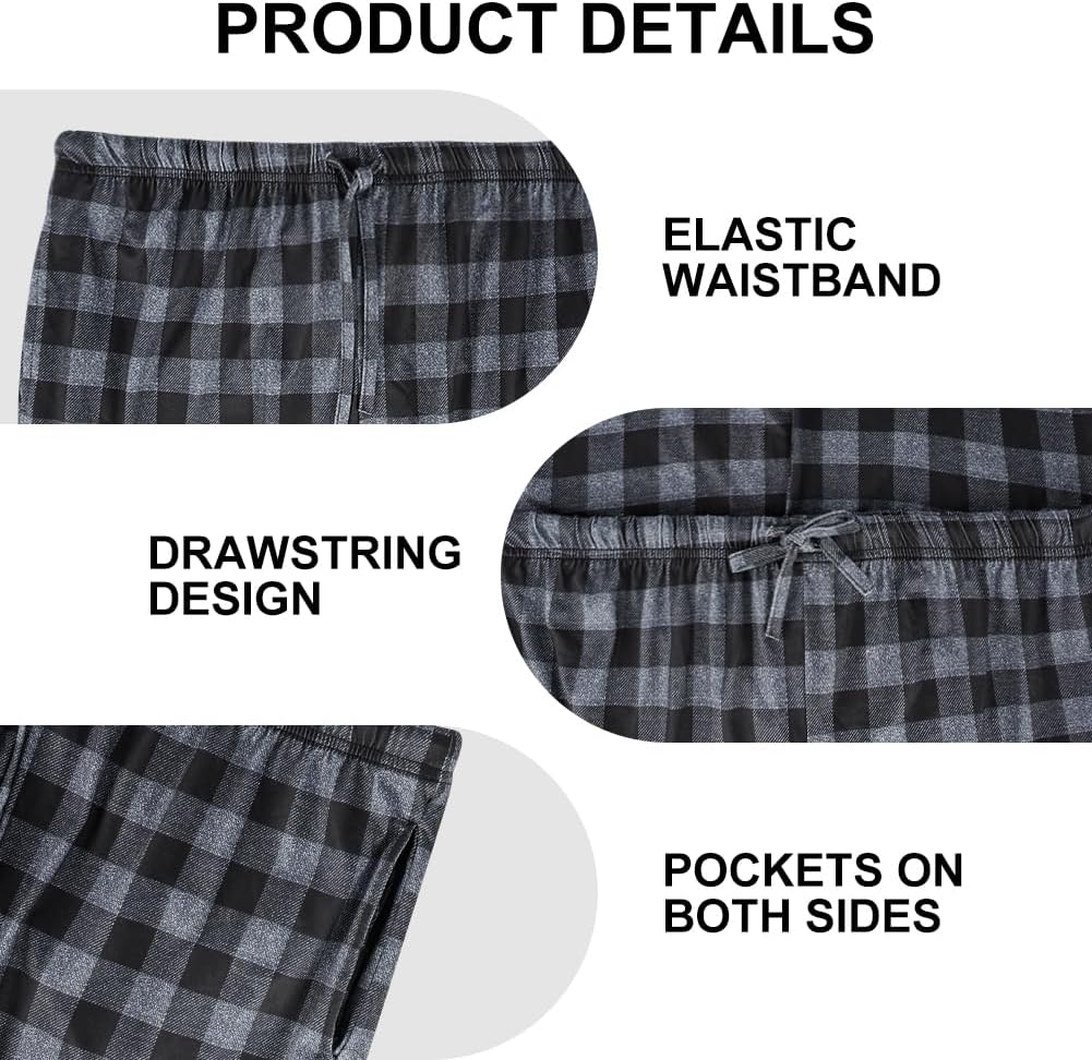 Mens Pajama Pants Cotton Drawstring Lounge Sleep Pants with Pockets Comfy Elastic Waist Pj Pajama Bottoms Sleepwear