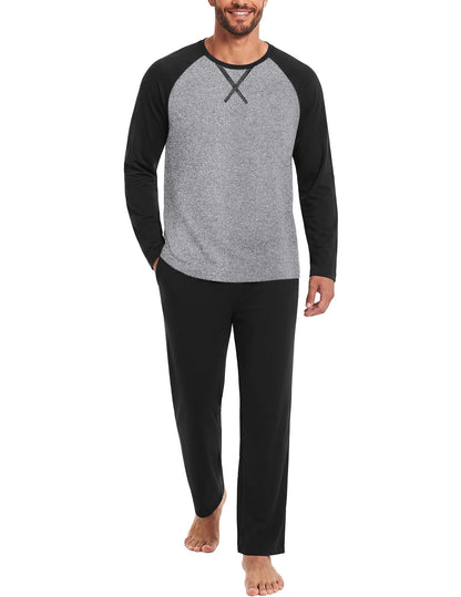 Ekouaer Mens Pajama Set Long Sleeve PJs Lightweight Sleepwear with Pockets