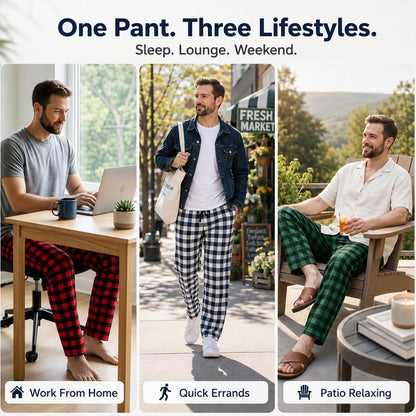 Mens Pajama Pants 3-Pack Ultra-Soft Cotton Sleep & Lounge Bottoms with Pockets Elastic Waist