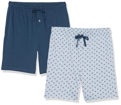 Amazon Essentials Men's 7" Cotton Knit Sleep Shorts, Loungewear Pajama Shorts with Drawstring, Elastic Waistband, Pack of 2