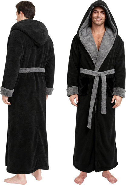 Yoimira Men's Robe with Hood, Big & Tall Plush Fleece Long Bathrobe