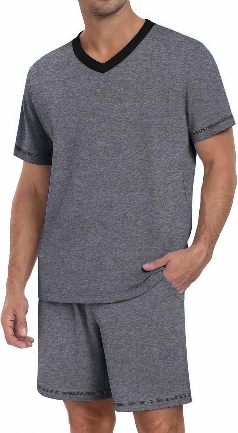 Ekouaer Men's Pajama Sets Shorts Short Sleeve Pj Sets Loungewear Lightweight Lounge Sets with Pockets