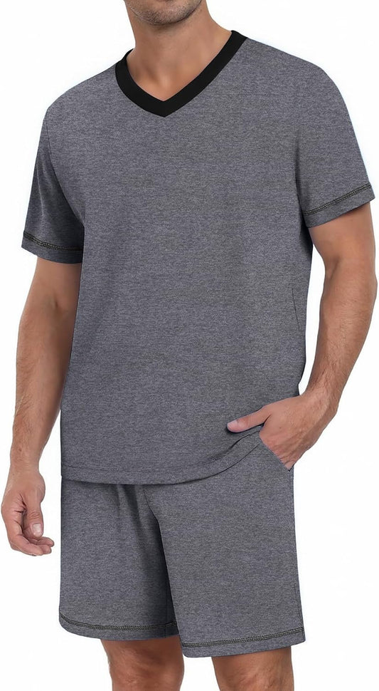Ekouaer Men's Pajama Sets Shorts Short Sleeve Pj Sets Loungewear Lightweight Lounge Sets with Pockets