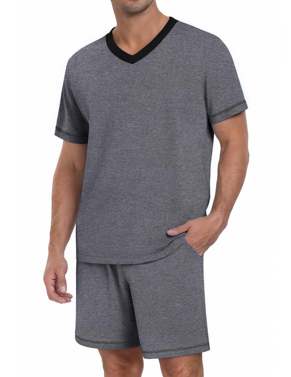 Ekouaer Men's Pajama Sets Shorts Short Sleeve Pj Sets Loungewear Lightweight Lounge Sets with Pockets