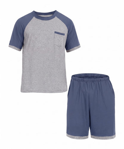 Mens Pajamas Set Shirt and Shorts Lightweight Summer Sleepwear