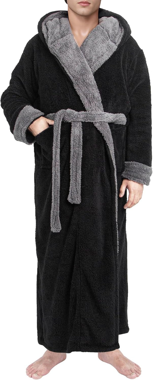 Yoimira Men's Robe with Hood, Big & Tall Plush Fleece Long Bathrobe