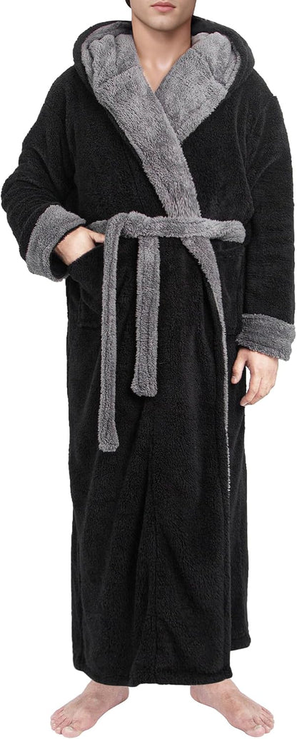 Yoimira Men's Robe with Hood, Big & Tall Plush Fleece Long Bathrobe