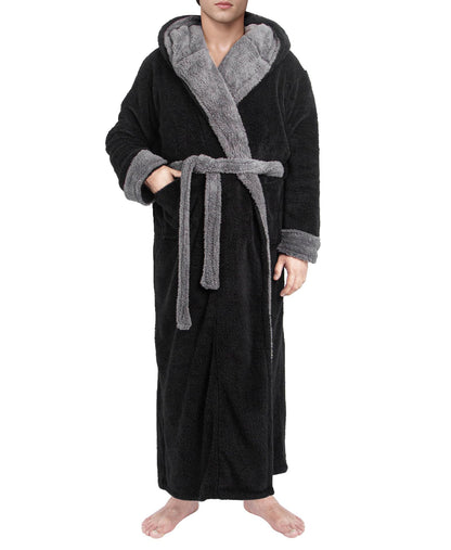 Yoimira Men's Robe with Hood, Big & Tall Plush Fleece Long Bathrobe