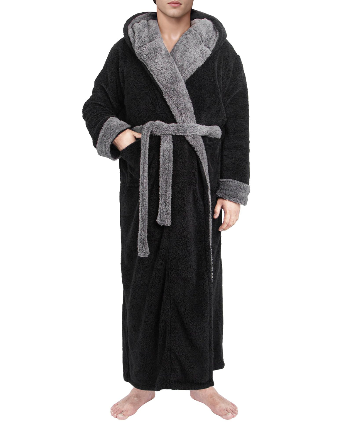 Yoimira Men's Robe with Hood, Big & Tall Plush Fleece Long Bathrobe