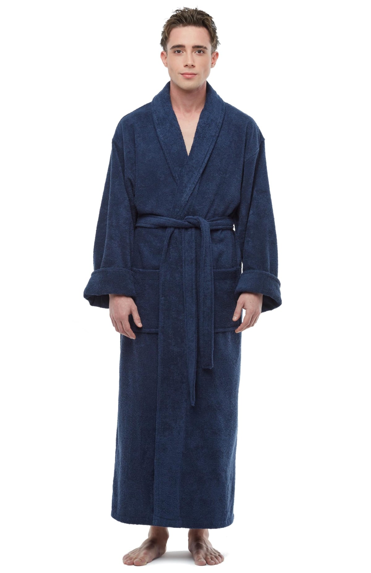 ESKYMODE Mens Cotton Bathrobe Ankle Length Long Men’s Terry Cloth Bath Robe