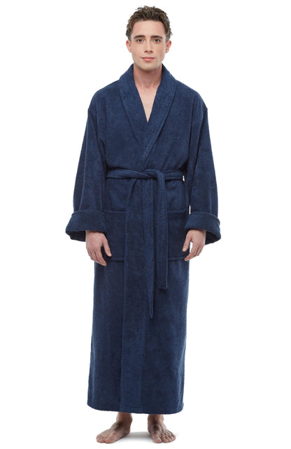 ESKYMODE Mens Cotton Bathrobe Ankle Length Long Men’s Terry Cloth Bath Robe