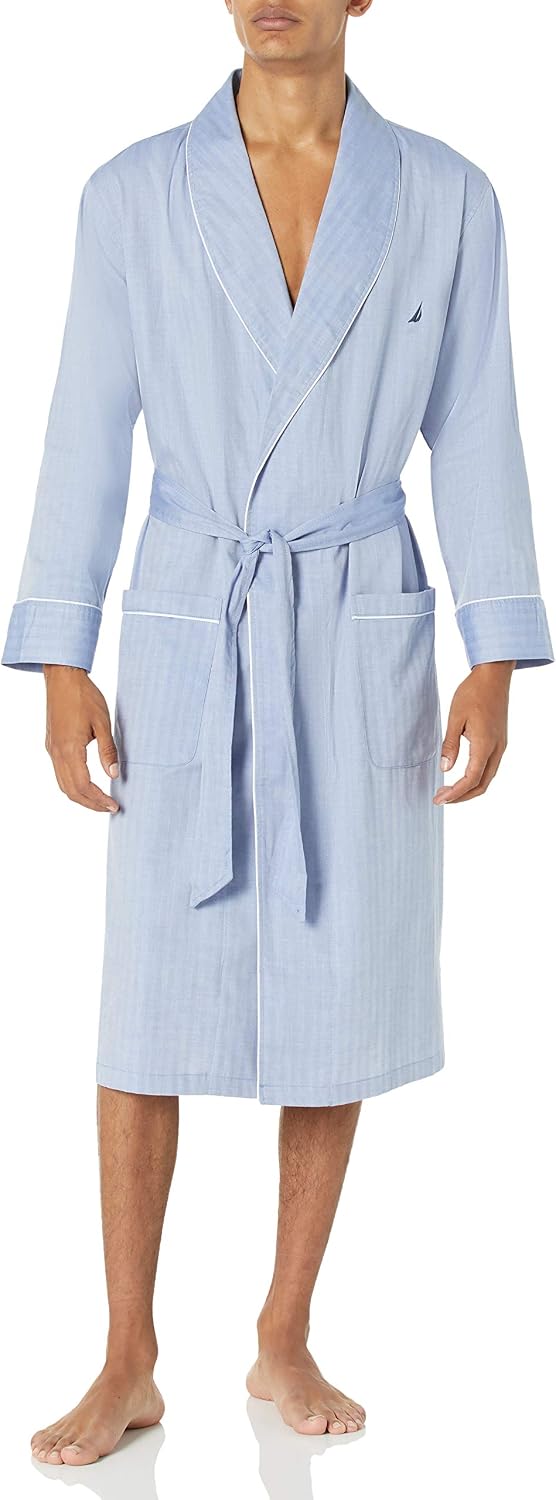 Nautica Men's Long Sleeve Lightweight Cotton Woven Robe